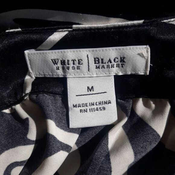 WHBM Retro 70's Silky Scroll Print Boat Neck Elbow Sleeve Dress Black White Sz M - Picture 3 of 10